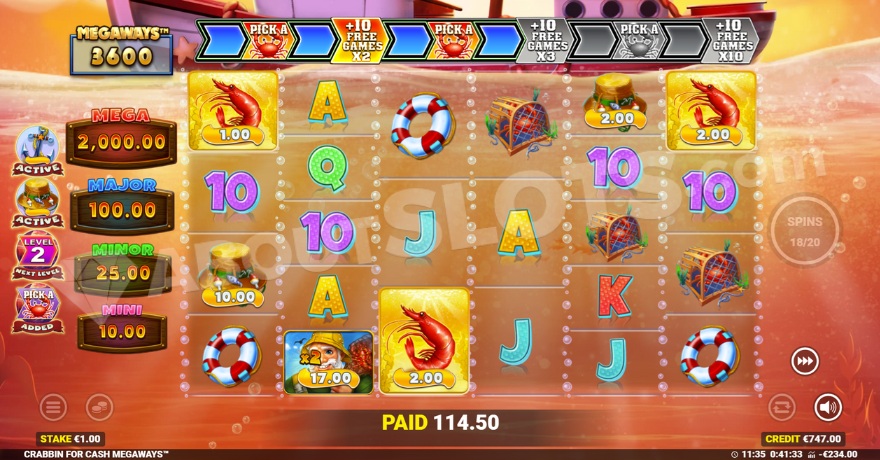 A screenshot from the free spins feature