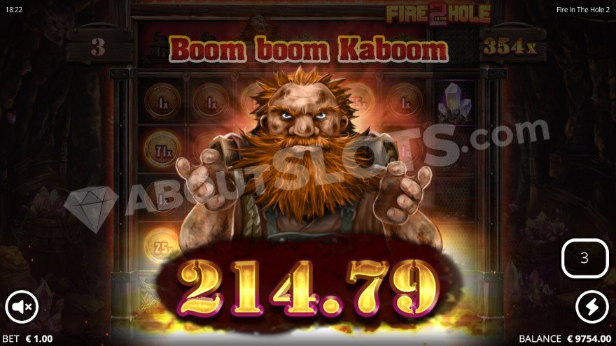 Boom Boom Kaboom winning screen presented with the dwarf.