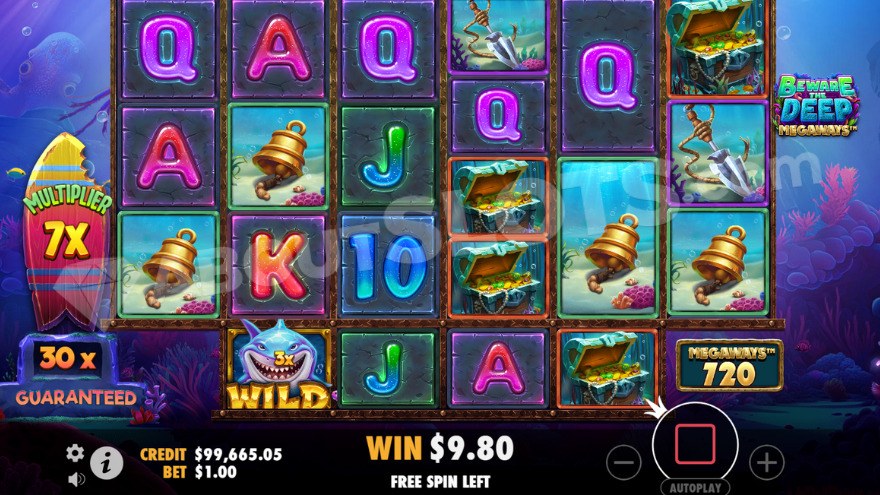 Even Deeper Free Spins feature being active with a 7X total multiplier.