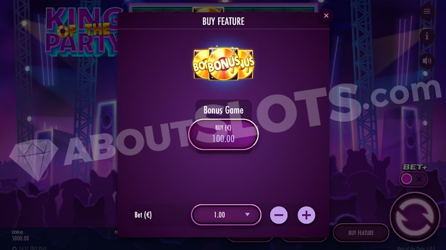 A display selling the Free Spins for 100X the bet. 
