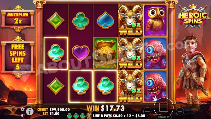 Free Spins bonus game with a fully expanded wild reel on the fourth reel.